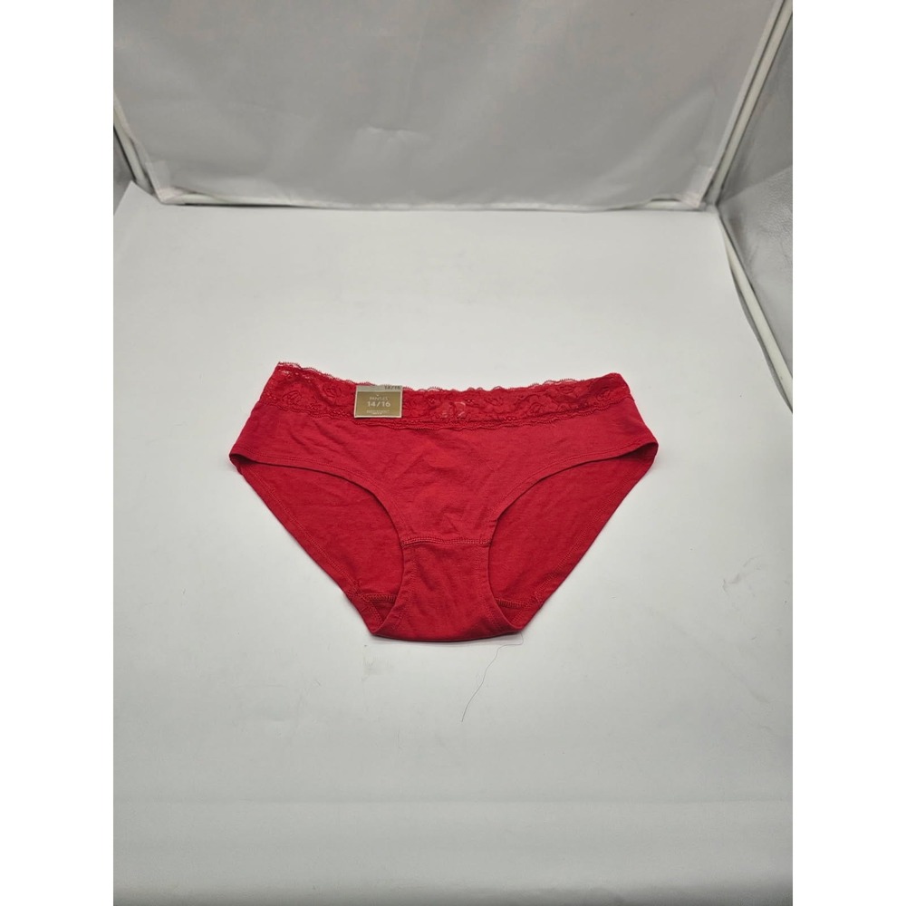 Ashley Stewart Hipster Panties Women 14/16 Red New Lace Trim Cotton Blend